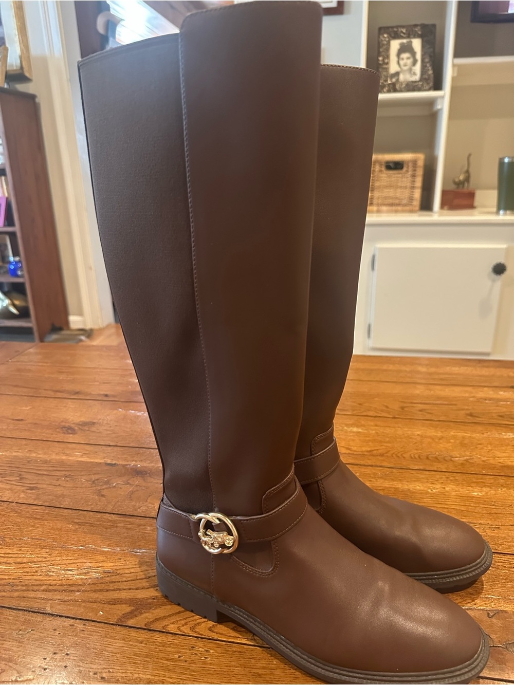 Coach Farrah Riding Boots Women’s 8.5B Walnut Brown Leather Knee High Zip NWOB